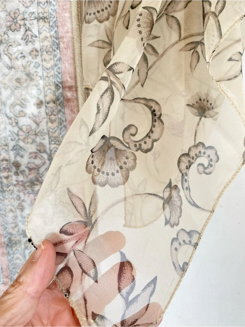 VINTAGE Sheer Silk Chiffon Scarf Taupe Brown 20” Square